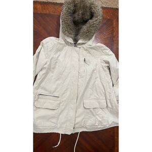 Gap‎ Womens Cozy Winter faux fur lined hood jacket Jacket Beige size large